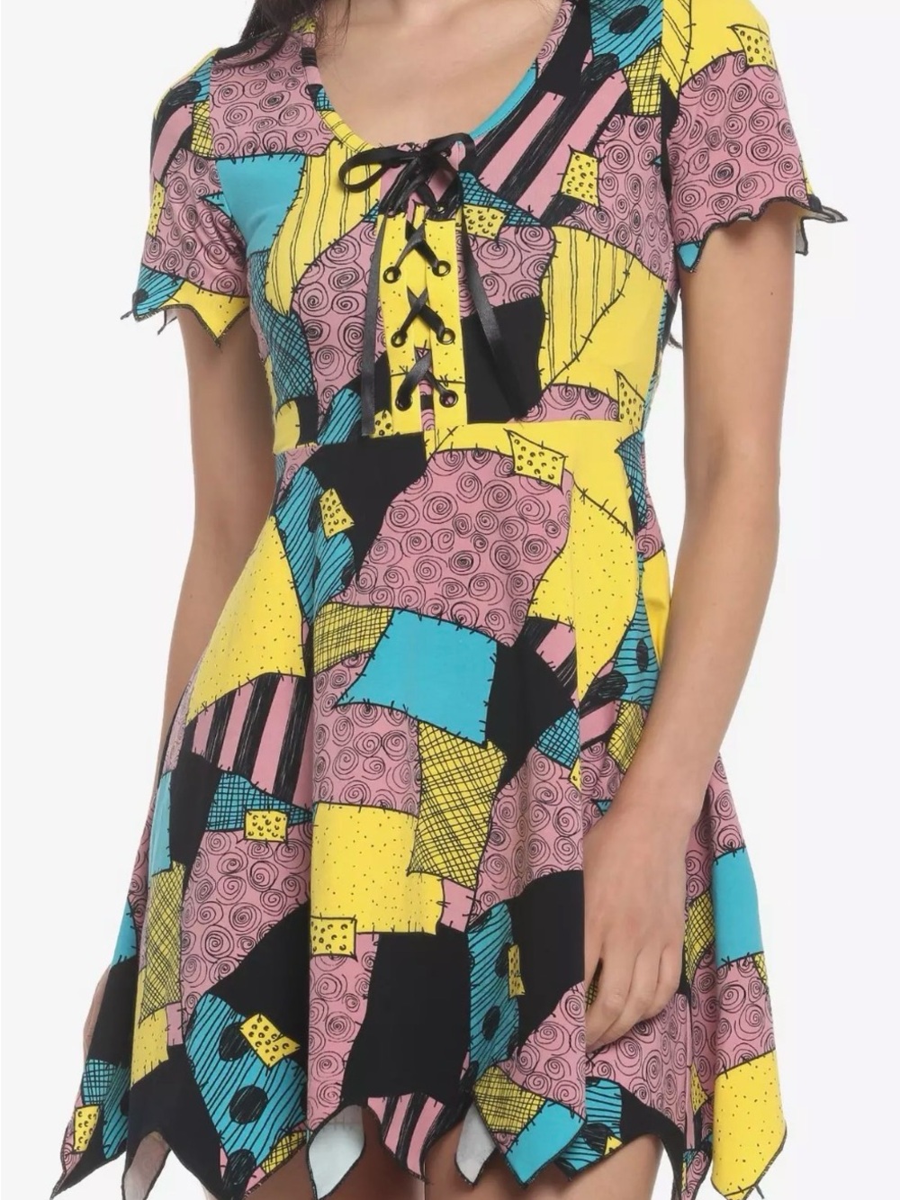 Hot Topic Nightmare Before Christmas Sally Patchwork Jagged Dress